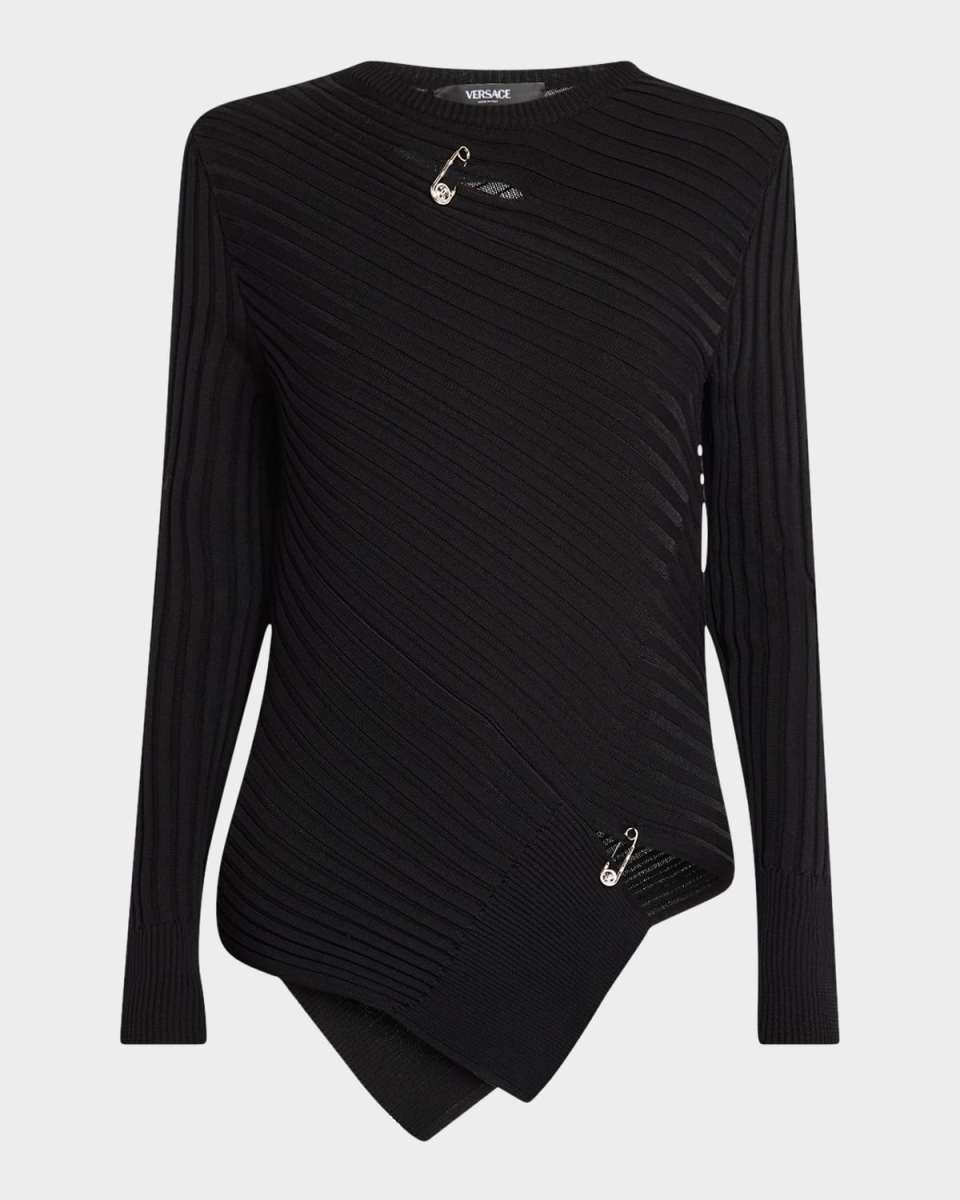 Safety-Pin Cutout Vanise Knit Sweater
